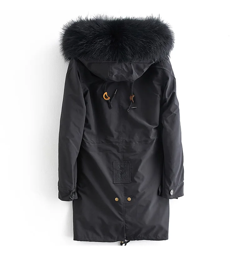Осень-зима, новое пальто с длинным рукавом из натурального меха, Женская Съемная парка с подкладкой из меха енота, пальто, куртка большого размера
