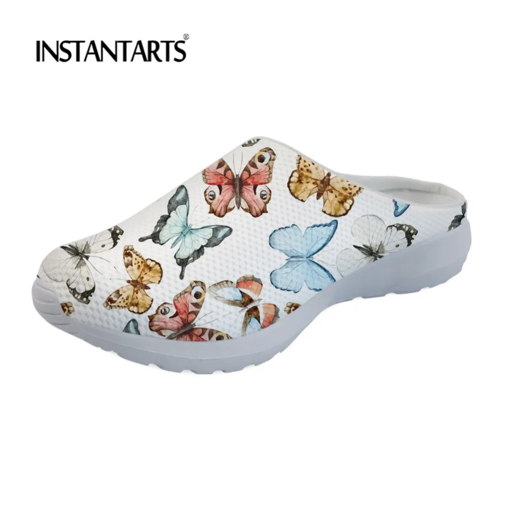 

INSTANTARTS Women Casual Air Mesh Beach Slippers Woman Slip-on Summer Home Sandals Butterfly Pattern Lady Light Breathable Shoes