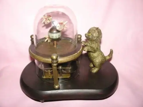 

Chinese Old Vintage Works Wonderful fish-pot glass machine clock with cute cat 7.5# decoration bronze factory outlets