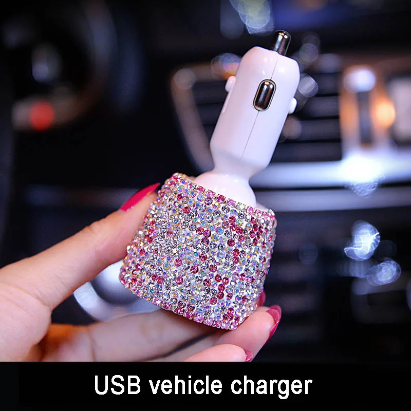 Розовые аксессуары для интерьера с розовыми кристаллами и стразами, usb-зарядное устройство, ароматизатор, парфюм, милый медведь