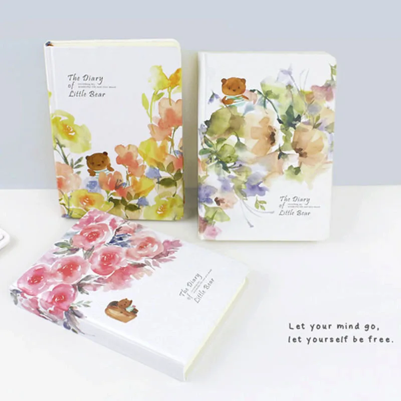 Kawaii Hardcover Cute Bear Floral Color Page Notebook Diary Book Weekly