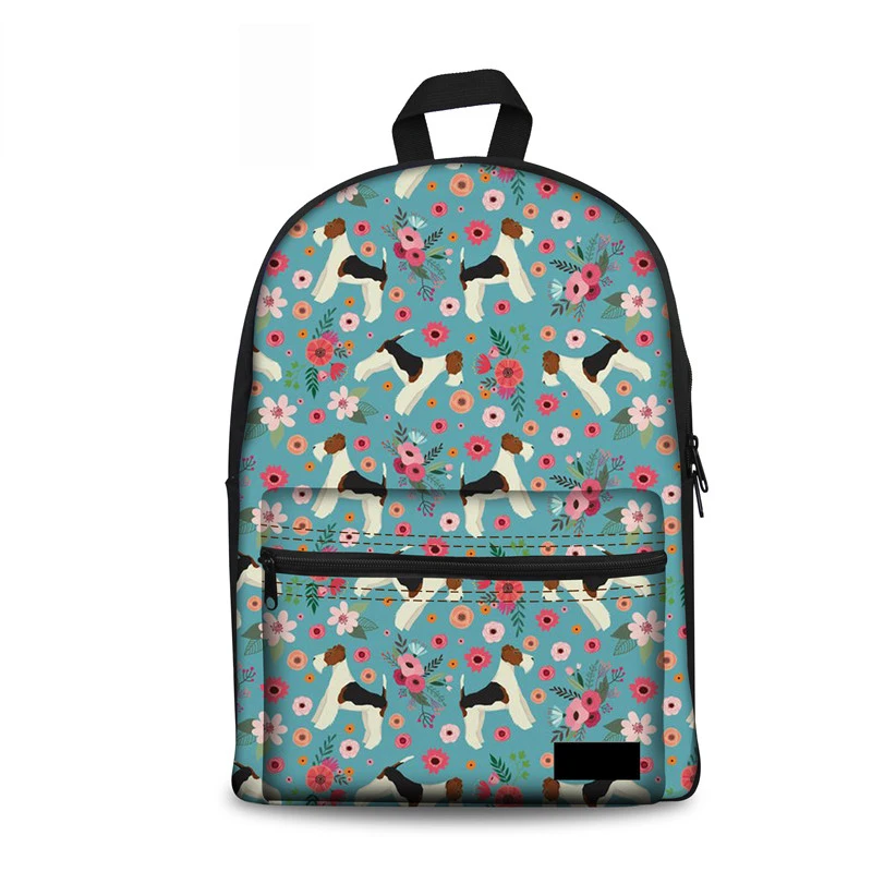 

Backpack Female Fox Terrier Flower Canvas School Backpacks for Adolescent Girls High Quality Women's Shoulder Rucksack