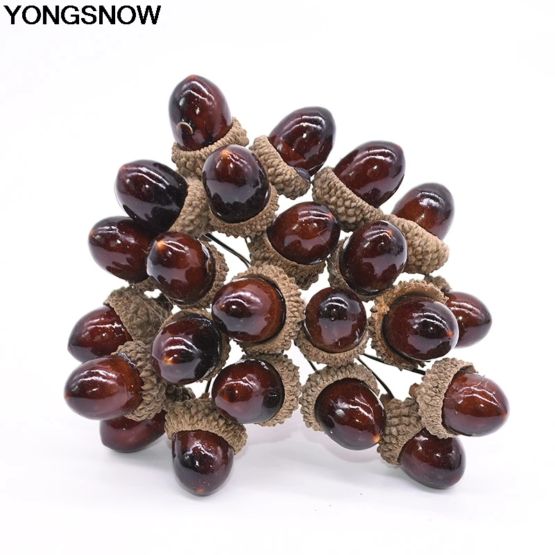 

12/24/60Pcs Fake Plastic Foam Simulation Mini Artificial Berry Flower Oak Acorn Nut Wedding Party Home Decoration Xmas Ornament