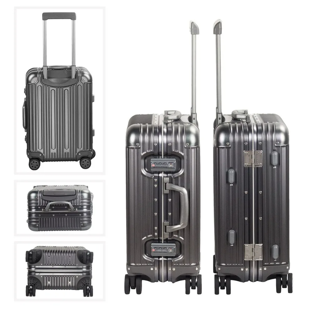 Premium Aluminium Hard Shell Spinner Luggage Carry On Suitcase, Multi-size (20-28), Grey, 20 Travel Case image 4
