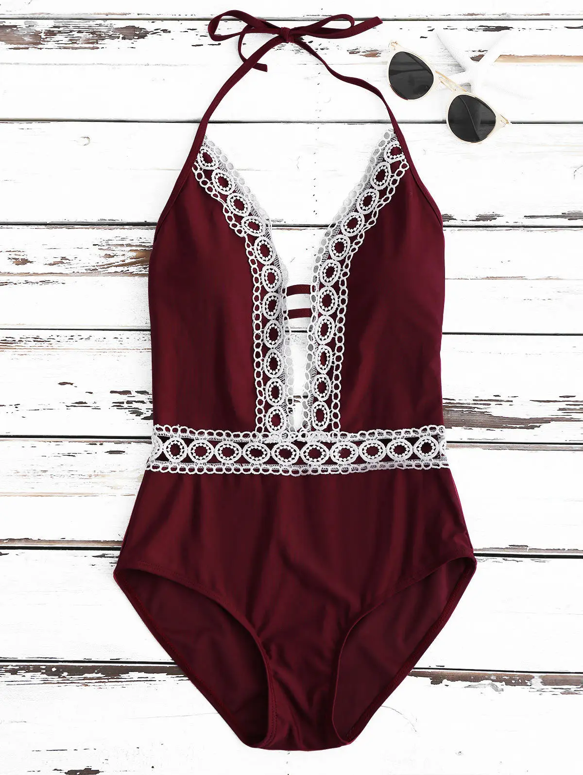 patchwork lace one piece swimming bottom
