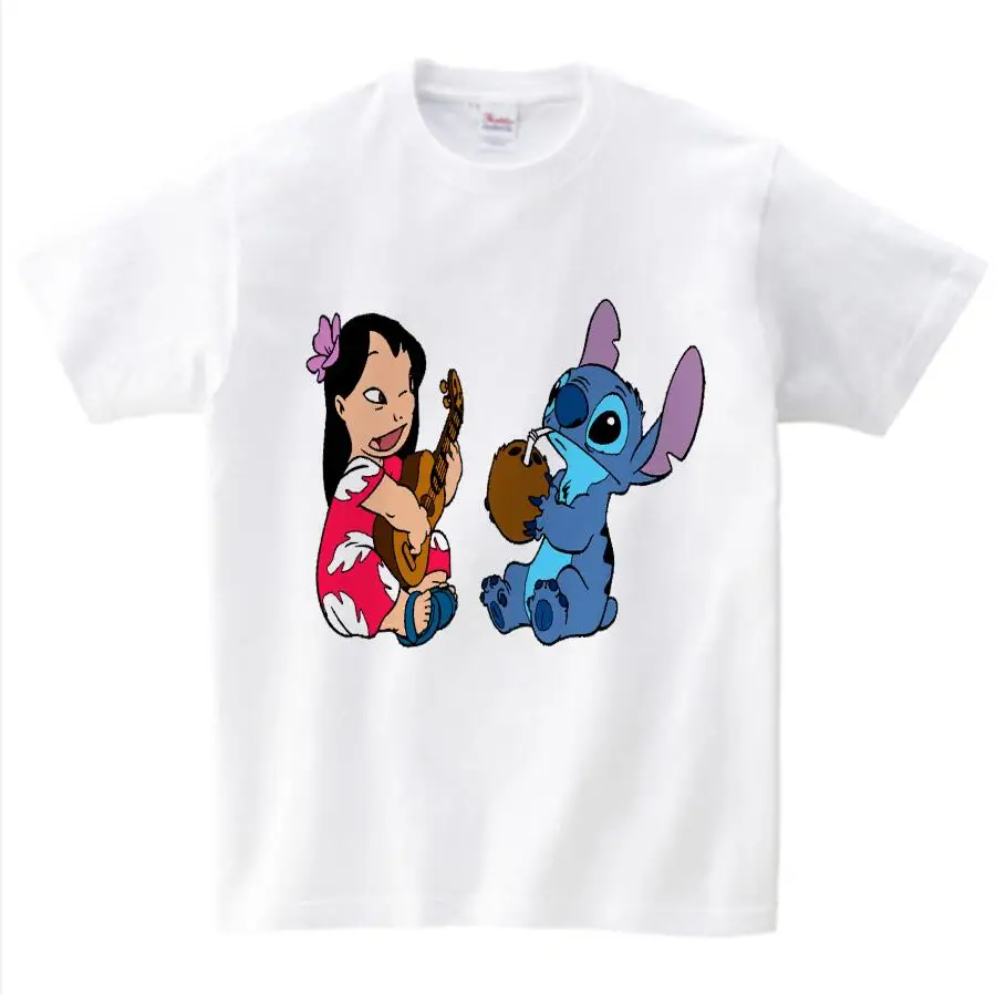 Lilo& Stitch/детская футболка г., летние топы, футболка детская футболка Милая футболка с рисунком для мальчиков и девочек повседневные футболки для малышей, От 2 до 13 лет - Цвет: White childreT-shirt