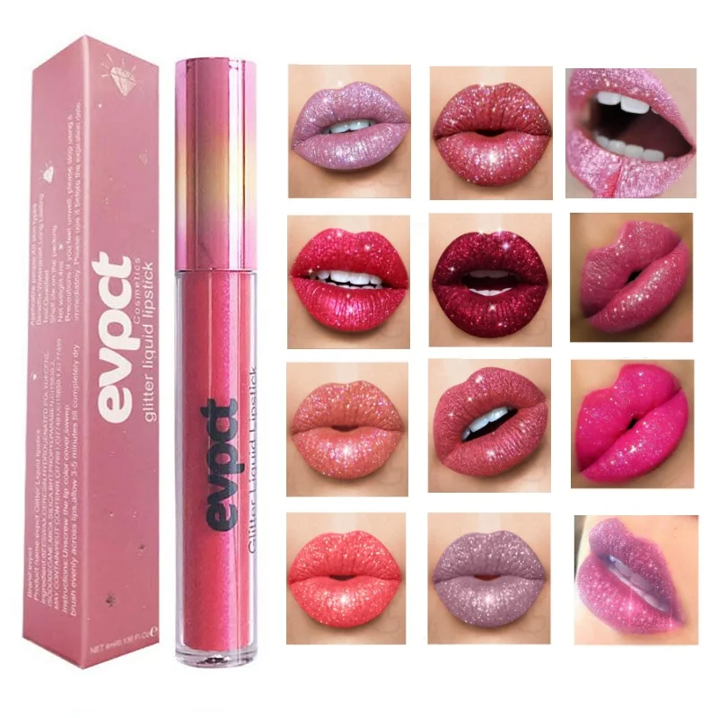 16 Colors Diamond Shiny Lipstick Liquid Waterproof Long Lasting Makeup Metallic Lip Gloss Tint
