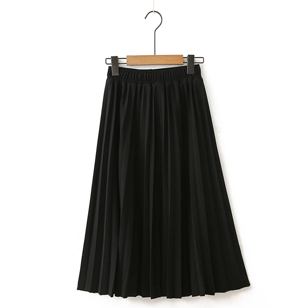 Летние женские плиссированные юбки, повседневные однотонные юбки средней длины с высокой талией, Harajuku, женские корейские юбки до середины икры, Jupe Femme - Цвет: Черный