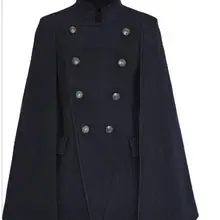 Осень Зима Новое модное женское Однотонное шерстяное пальто в военном стиле двубортный Свободный плащ шерстяная куртка пальто