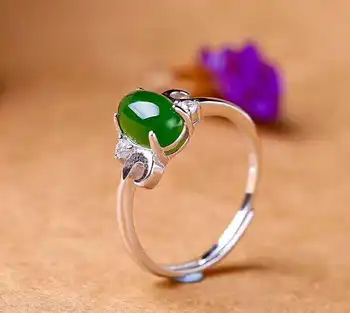 

Hetian Biyu Silver Inlay Ring Small Ring j9#