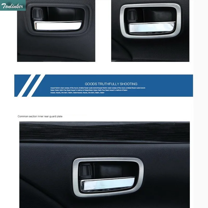 

Tonlinker 4 Pcs DIY Car Styling Stainless Steel Inner Handle Light Box Cover Case stickers for Mitsubishi Outlander 2013-16