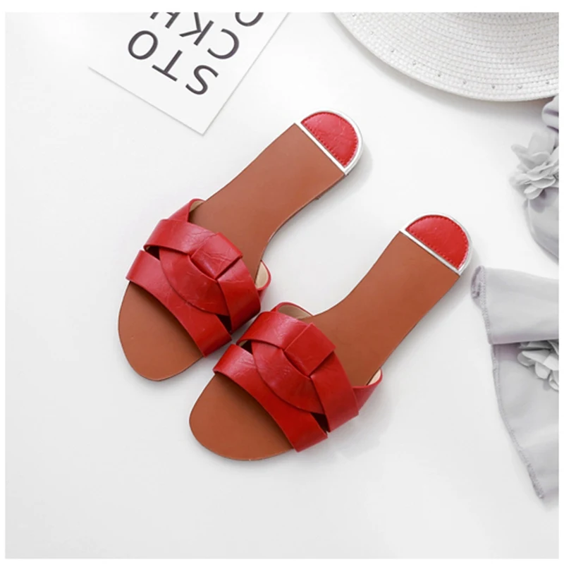 SUOJIALUN/ г., пляжные женские шлепанцы женские сандалии-шлепанцы повседневная женская обувь на плоской подошве женские шлепанцы - Цвет: Красный