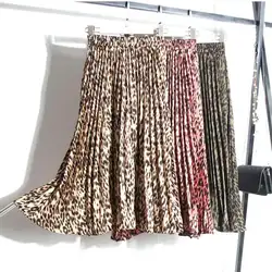 Высокая уличная леопардовая юбка женская мода 2019 осень Высокая талия плиссированные средней длины юбки женская юбка для девочек