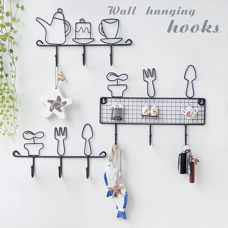 

Creative Wrought Iron Decorative Hooks Pastoral Style Home Door Coat Key Small Hanger Sundry Kitchen Wall Storage Ornament Craft