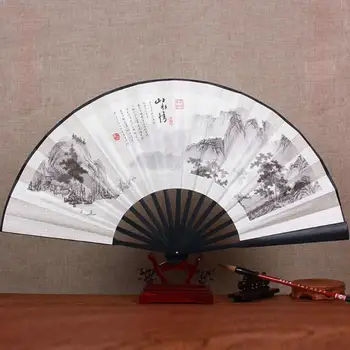 

10 Inch Silk Cloth Blank Chinese Folding Fan Wooden Bamboo Retro Folding Fan For Calligraphy Painting