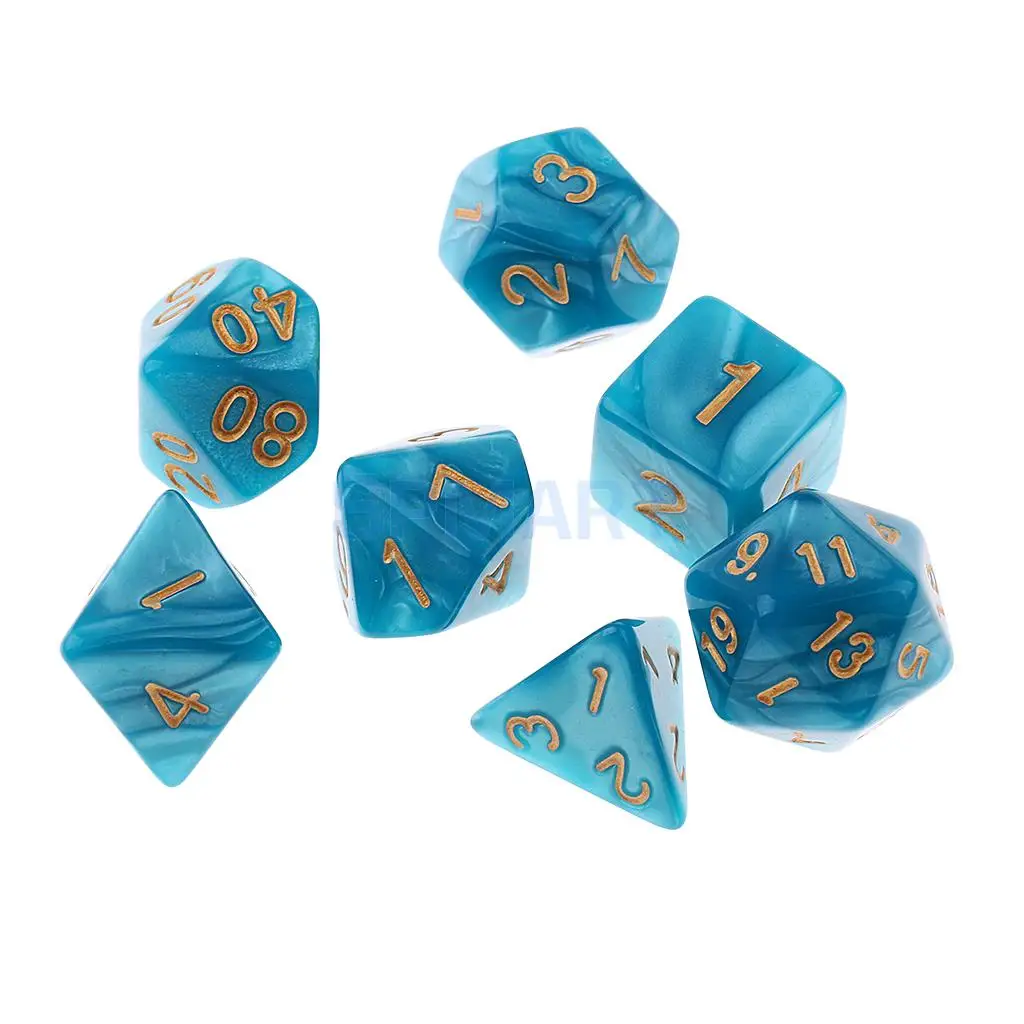 14 pieces Polyhedral Dice D20 D12 D10 D8 D6 D4 16mm for Dungeons and Dragons DND Dice MTG RPG Blue Green