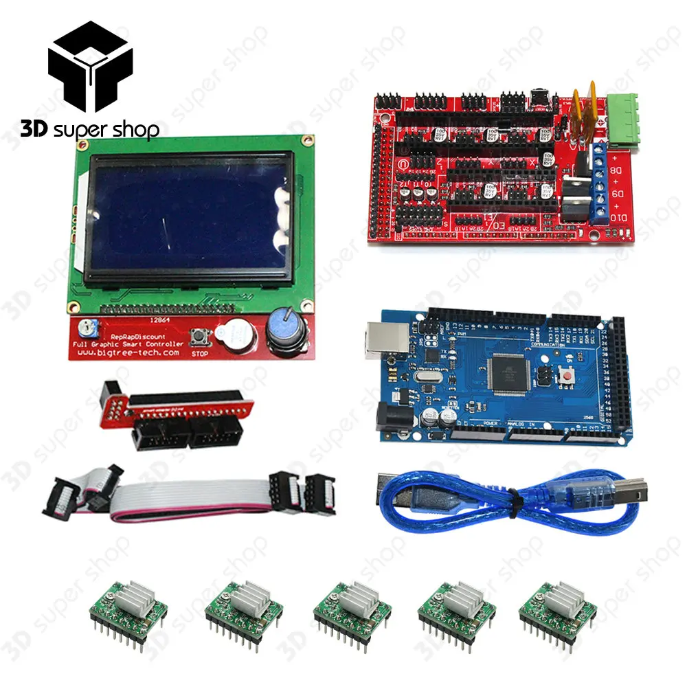 

Mega 2560 R3 Microcontroller + ramps 1.4 controller + 12864 LCD Panel + A4988 stepper driver