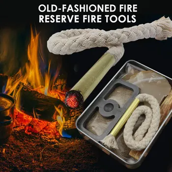 Flint Stone 7pcs Survival Tool Bow Drill Silver Blowing Primitive Fire Starter Durable Flame Camping Hike Travel Outdoor handy outdoor fire lighting magnesium flint stone tool set black