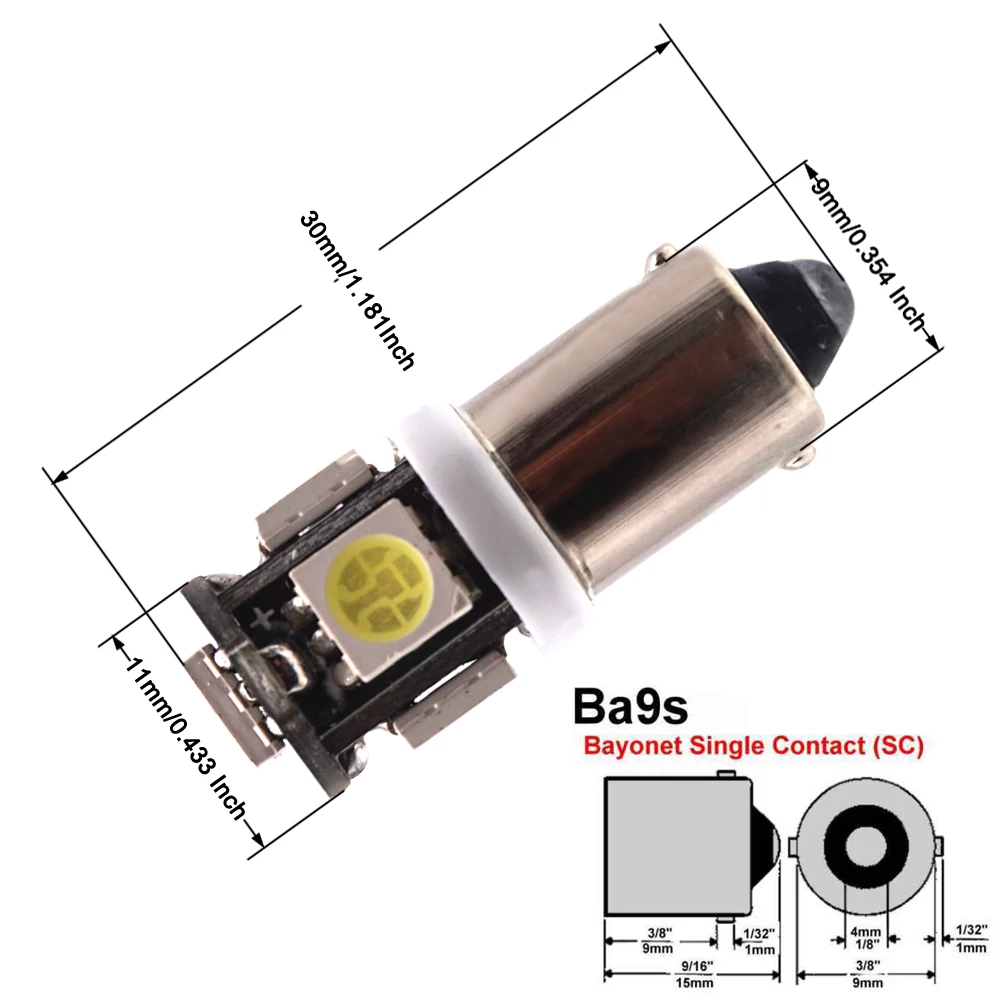 2 шт. BA9S автомобильный интерьерный светильник светодиодный светильник Canbus лампы без ошибок 5 SMD 5050 T4W H6W 233 12V DC Авто Клин маркер