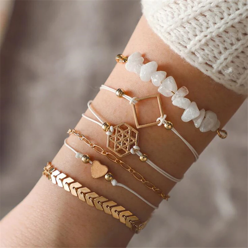 DIEZI Conjunto de pulseras con de piedra para mujer, pulseras con cadena de cuerda Bohemia, regalos de joyería para niña|Pulseras de amuleto| - AliExpress