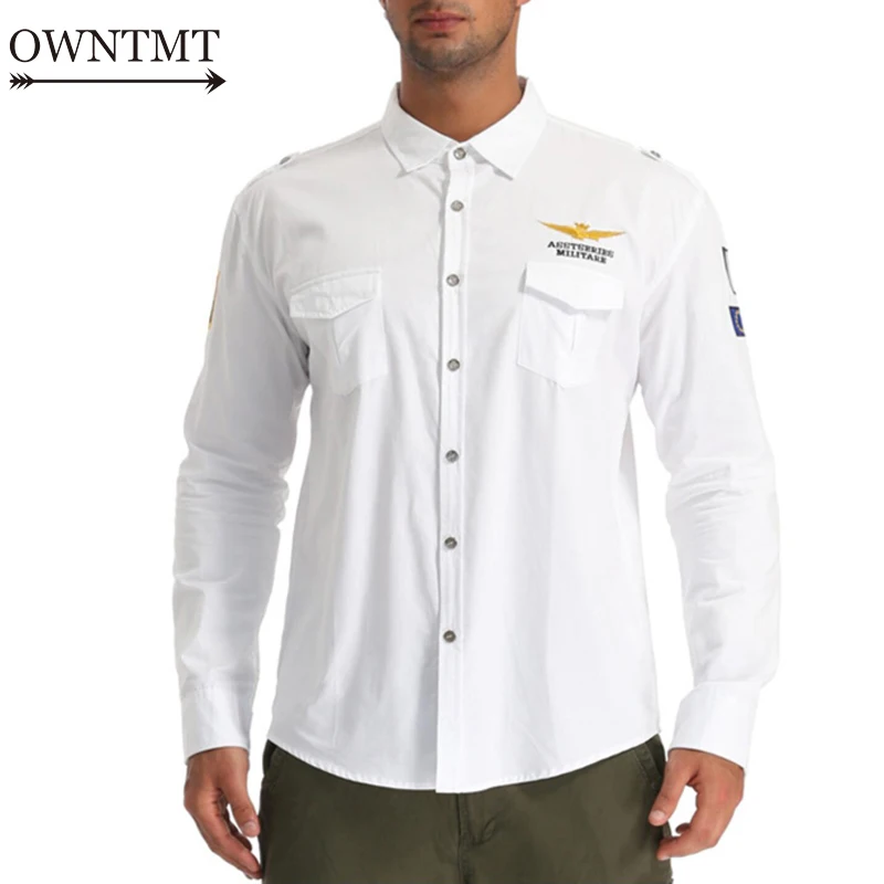 

Man's Aviator Slim Fit Shirt 2019 Man Long Sleeve Cotton Air Force One Military Style Shirt Cotton Breathable Men Dress Shirts