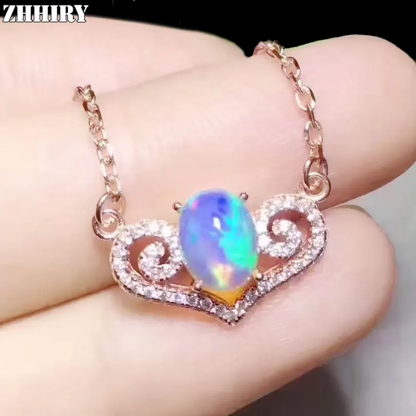 ZHHIRY Natural Opal Necklace Pendant Genuine 925 Sterling Silver For