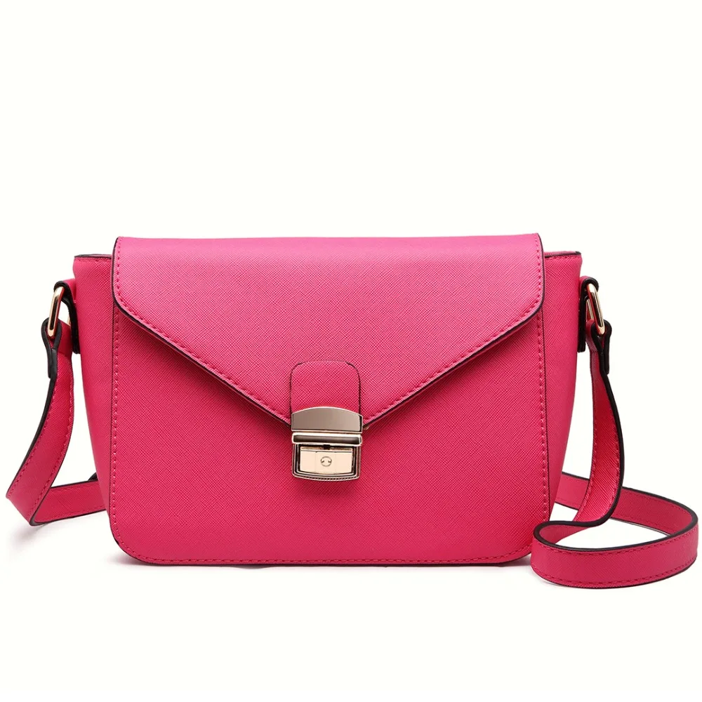 Women Girl Small Size PU Leather hot pink Cross Body Shoulder Bag Flap