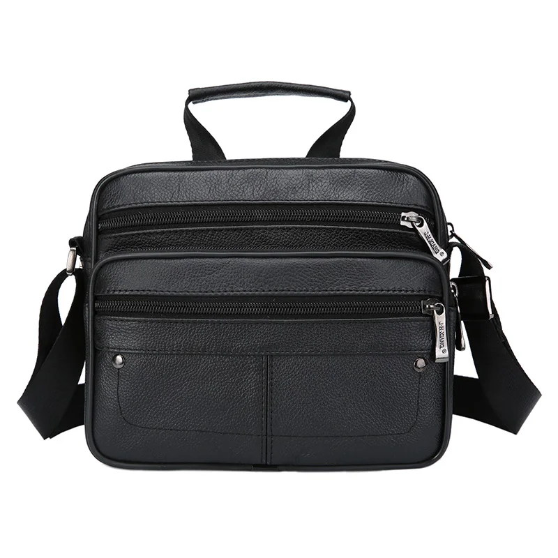 QiBoLu, новинка, мужские кожаные сумки, с клапаном, для путешествий, бизнес, сумка-мессенджер, мужская, через плечо, повседневная, одноцветная, на молнии, сумка через плечо, сумки - Цвет: Horizontal Black
