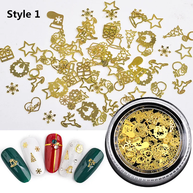1 коробка, ультра-тонкие шпильки в стиле панк, 3D украшения для ногтей, Колесо Времени, Рождественская елка, сделай сам, набор для ногтей, Золотая Паровая машина, шестерня - Цвет: Style 1