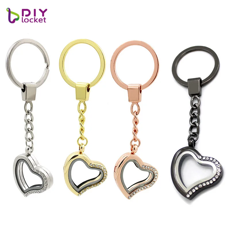 Diylocket 10 шт. Серебряное сердце Магнитный стеклянный медальон брелки Плавающий Шарм медальон цинковый сплав со стразами LSFK05* 10