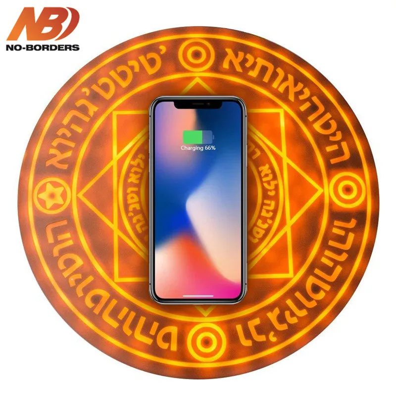 

NO-BORDERS Glowing Magic Array Wireless Charger Universal 5W 10W Qi Wireless Fast Charger Change Stand Pad for iPhone Huawei P20
