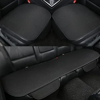 

3pcs/set Full Seat Covers Pu Leather Hem Breathable Flax Seat Protector Car Seat Cushions Four Seasons car seat covers pads
