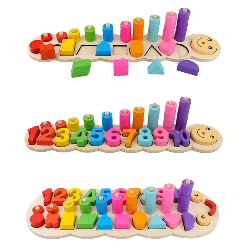 children wooden montessori materials learning to count numbers matching digital shape match early education teaching math toys
