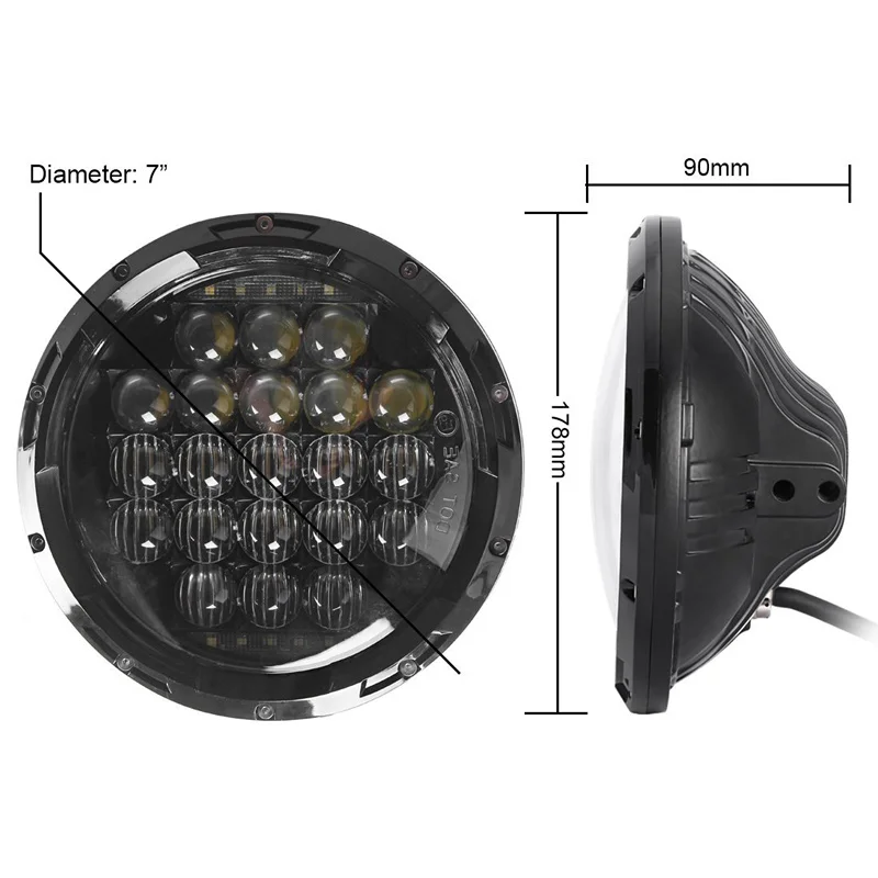 7 Headlight - 5D 105W Round Black Motorcycle High Low Beam Projector LED DRL Headlamp for Harley Jeep Wrangler led