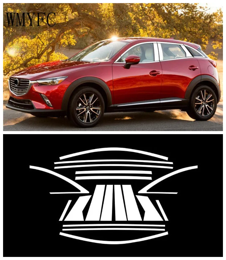

Hot sale Car styling body stainless steel glass window garnish pillar middle column strip trim for Mazda CX-3 CX3 2017 2018 2019