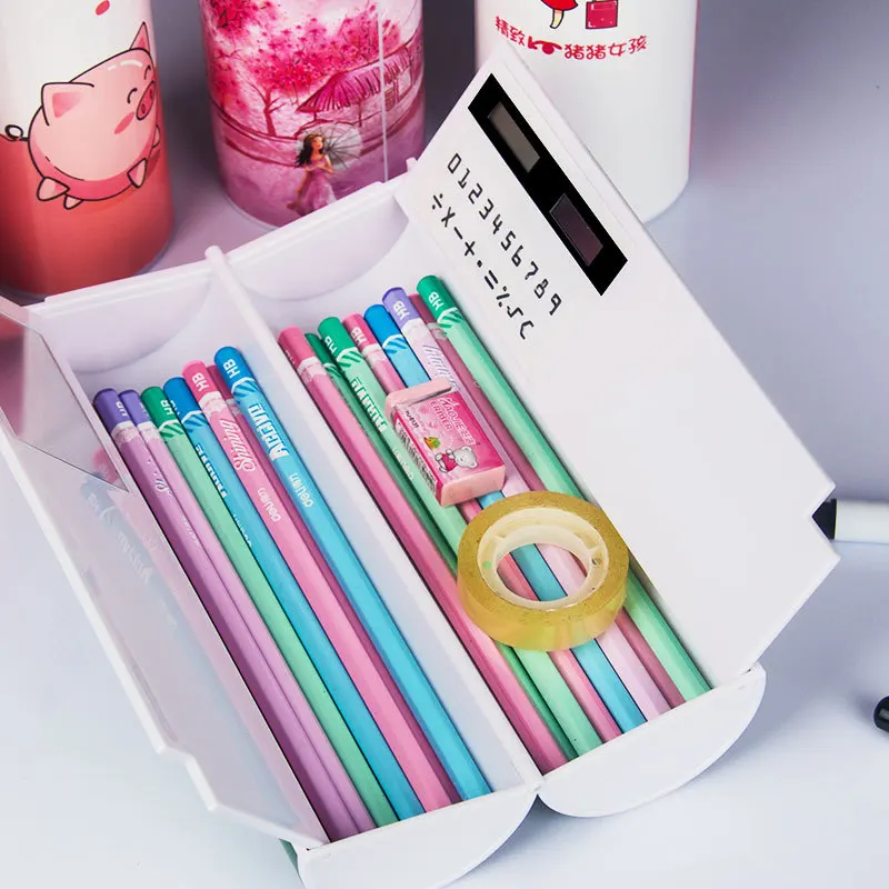 

Creative multi-functional pencil box with mirror calculator boys and girls school stationery