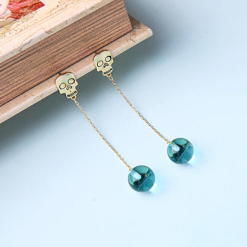 

Simple Design Glass Blue Bead Korean Drop Earring For Women Punk Style Quality Date Gift Earring Handmade Wholesale Jewelry