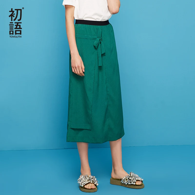 

Toyouth 2019 Summer High Waist Lace-Up Skirt Slim Fashion Mid-Calf Skirt Harajuku Elastic Skirts Cotton A-line Skirt for Women