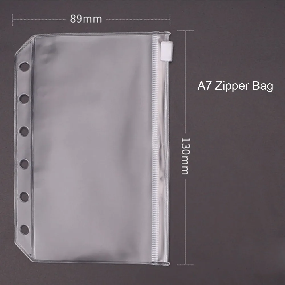 A7 Zipper Bag Прозрачный ПВХ держатель для карт для А5 А6 А7 кольца для переплета блокнот 6 отверстий сумка на молнии мешочек дневник аксессуары для планировщика - Цвет: A7 Zipper Bag