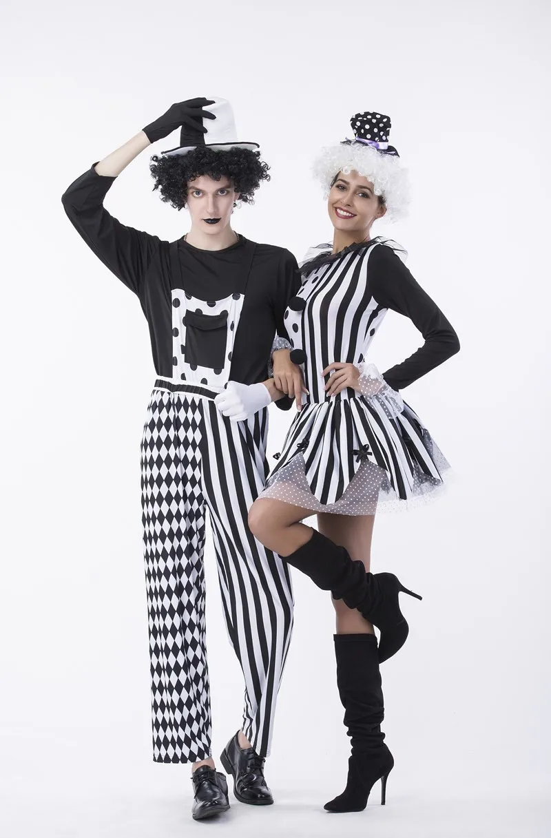 

Men Women Black White Plaid Funny Clown Circus Costume Playful Jester Jokster Jumpsuit Costume