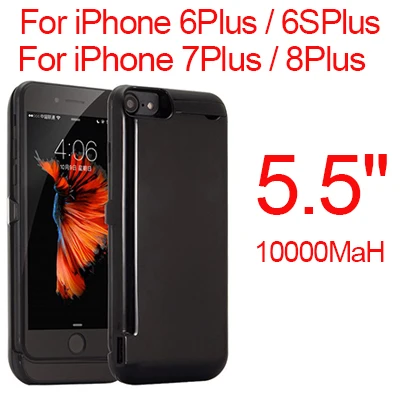 10000 мАч ультра тонкий чехол для зарядного устройства для iPhone 8, 7, 6, 6s Plus, Дополнительный внешний аккумулятор, чехол для зарядного устройства для iPhone 6, 6s, 7, 8, чехол - Цвет: Black 6P 6SP 7P 8P