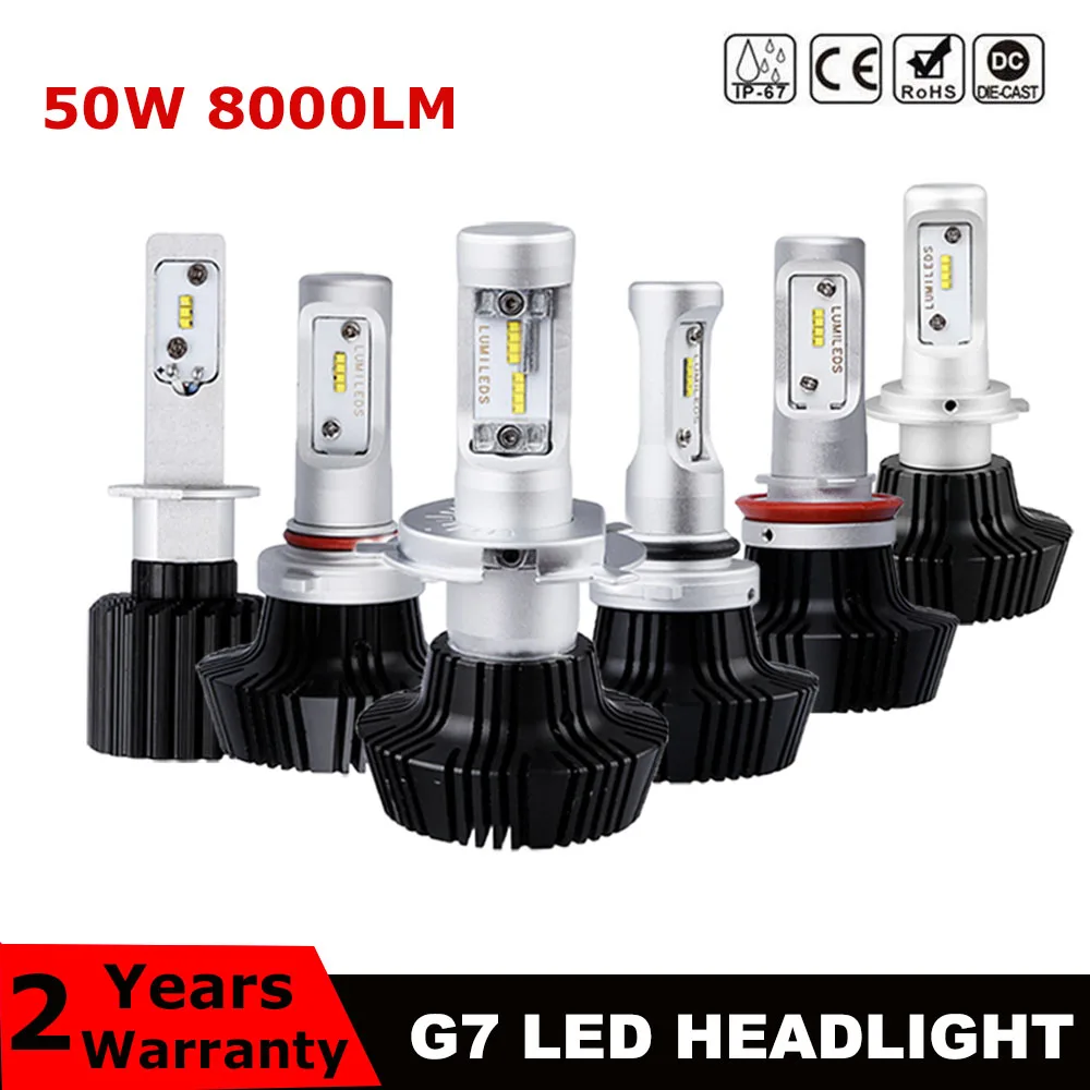 

H4 9003 H7 H11 H1 H3 9005 9006 50W 8000LM G7 LED Headlight Auto Kit 7th Fanless 6500K Super White High/Low Dual Beam For Cars