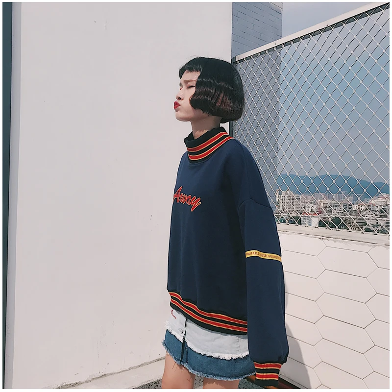  Women Hoodies Sweatshirts 2020 Autumn Korean Style Ulzzang Harajuku Letter Printed Fleece Turtlenec