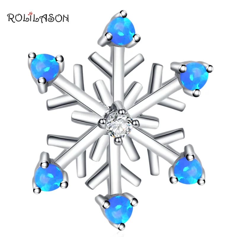 Roliason Desgner красивый цветок синий огненный опал White Crystal Silver штамп кулон Модные украшения для Для женщин OP731