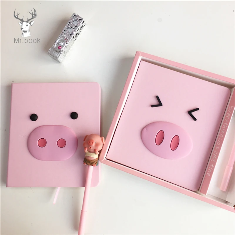 Мультяшный розовый поросенок жесткий чехол Kawaii планировщик блокнот с ручкой