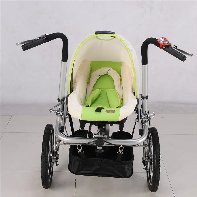 Newborn Baby Three Wheels Bike Stroller Infant Green Color Trolley with Car Safety Seats 3 in 1 Prams with Sleeping Basket05
