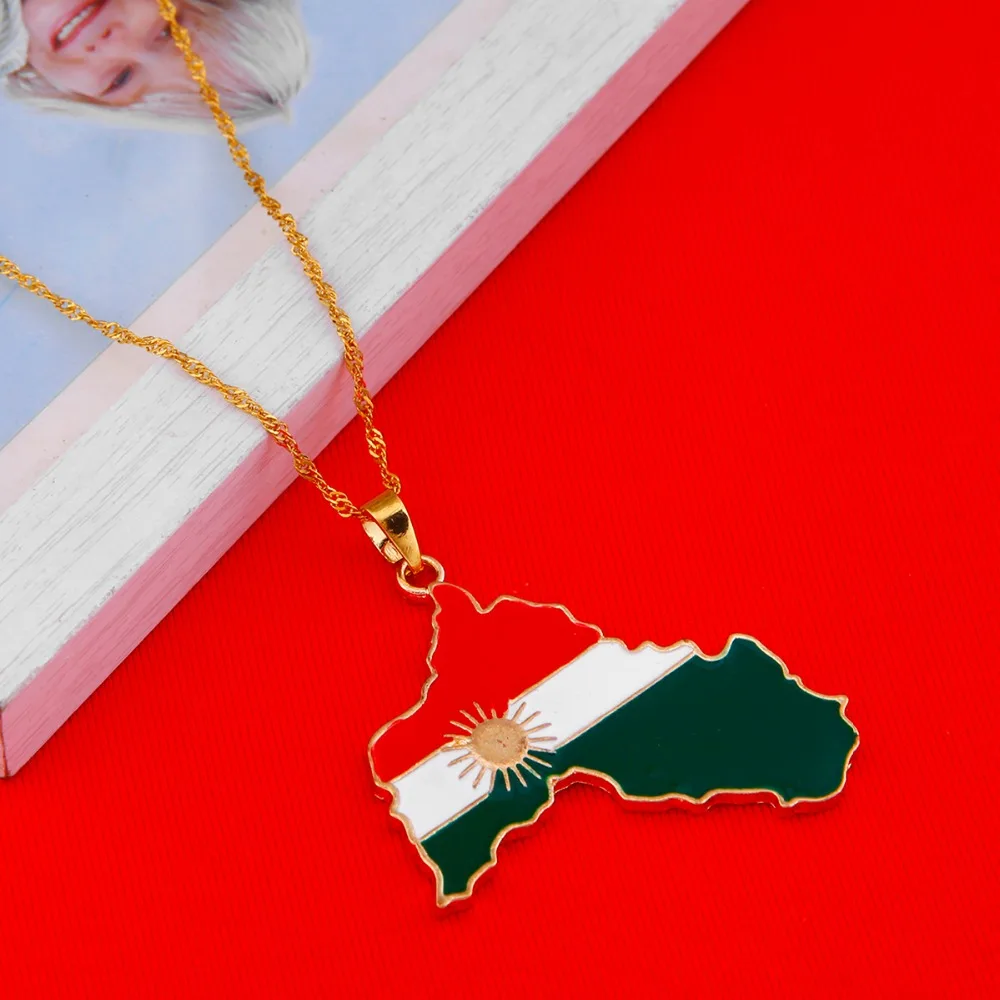 Kurdistan золотое ожерелье с подвеской из эмали флаг регион карта курдский большой цепи ювелирные изделия
