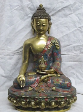 

bi003547 18"Tibetan Bronze gild Cloisonne bhaisajyaguru Sakyamuni medicine Buddha statue