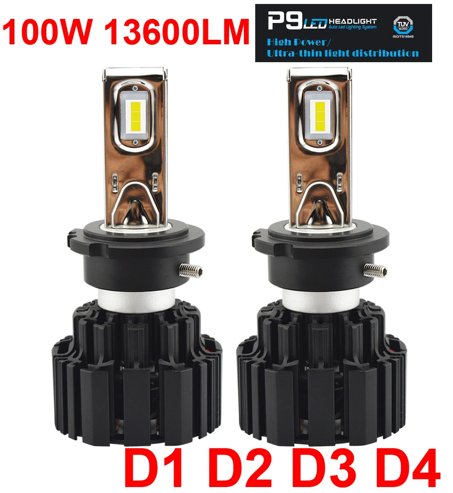 

1 комплект D1S D2S D3S D4S 100 Вт 13600LM P9 светодиодные фары высокой яркости H4 H7 H11 9005/6 HB3/4 9012 HIR2 белые 6K автомобильные передние лампы