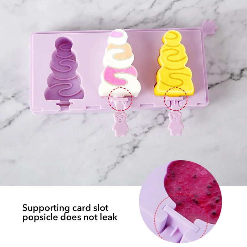 1Pcs Homemade Food Grade Silicone Ice Cream Molds Reusable Ice Cream Tray Popsicle Molds With 50 Wood Sticks For Summer